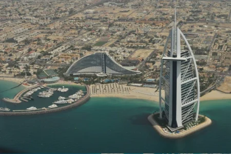 View of Burj Al Arab with Dubai city in the background